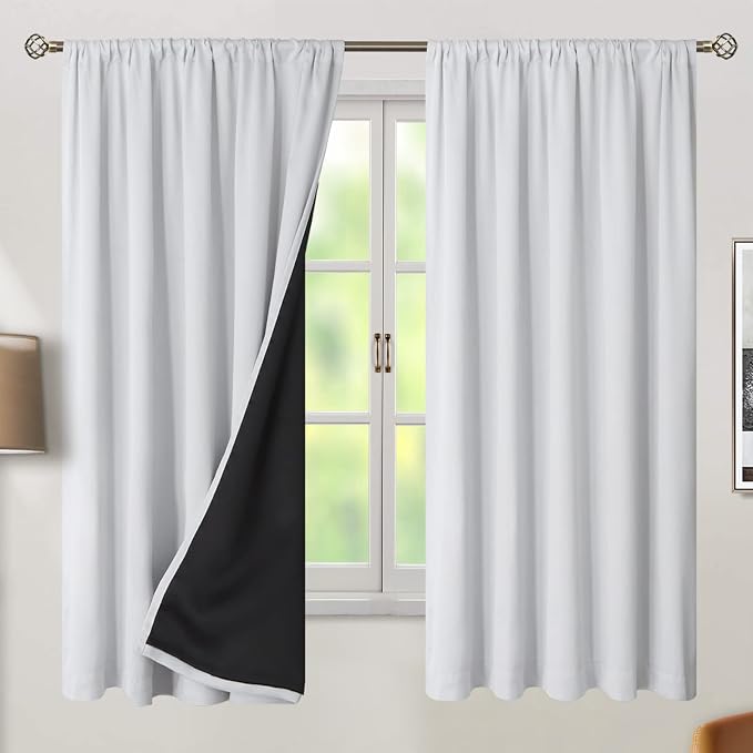 BGment Greyish White 100% Blackout Curtains 63 Inches Long - Image 2