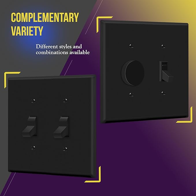 ENERLITES Mid-Size Toggle Light Switch Wall Plate, Midway Size 2-Gang 4.88" x 4.92", Unbreakable Polycarbonate Thermoplastic, UL Listed, 8812M-BK-5PCS, Black (5 Pack)