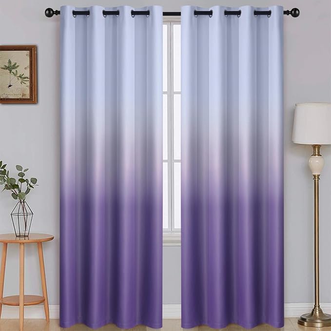 SimpleHome Ombre Gradient Purple White to Gray Curtains by SimpleHome