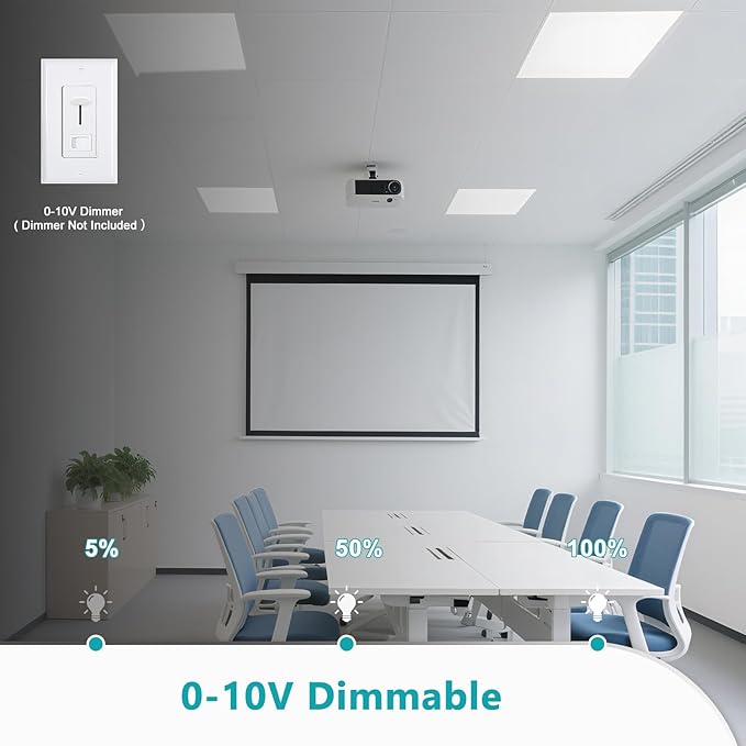 VocgoUU 2x2 LED Flat Panel Light, 4 Pack, Selectable 30W/40W/50W, 3000K/4000K/5000K/6000K, 0-10V Dimmable, ETL Certified, 5500LM, Drop Ceiling Office Lighting