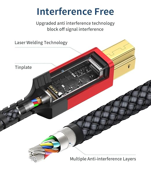 JSAUX USB 3.0 Printer Cable, Type A Male to B 3.0 Male (10ft/3M) USB 3.0 Type B Upstream Cord Nylon Braided Compatible with Docking Station, External Hard Drivers, Scanner, Printer and More(Black)