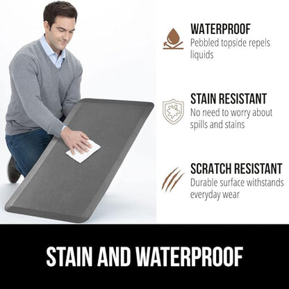 GORILLA GRIP Comfortable Cushioned Kitchen Mats for Floor, 70x24, Waterproof and Stain Resistant Soft Top, 3/4 Inch Thick Ergonomic Standing Desk Anti Fatigue Mat, Foam Supports Ankles and Feet, Gray