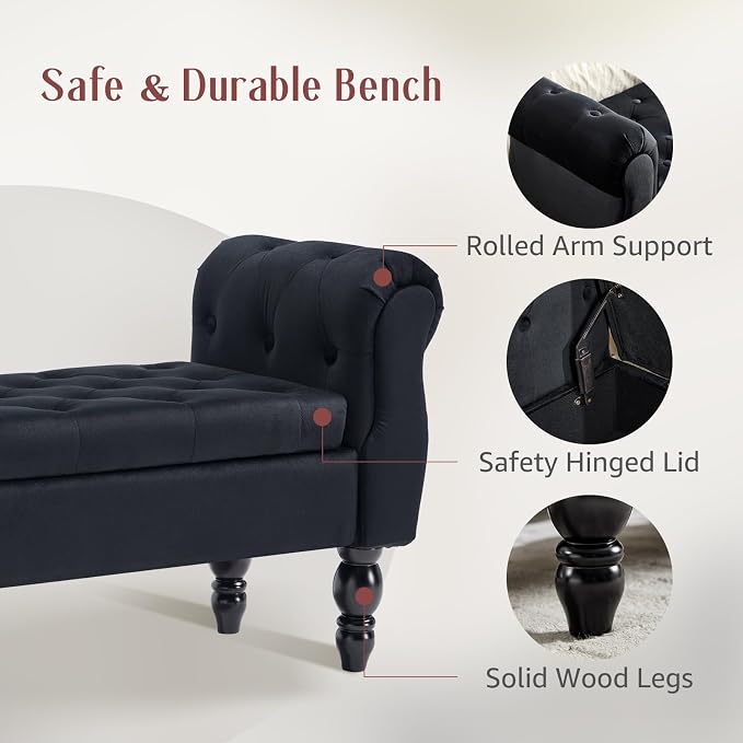 47.6" Storage Bench for End of Bed Bedroom, Velvet Ottoman Bench - Image 5
