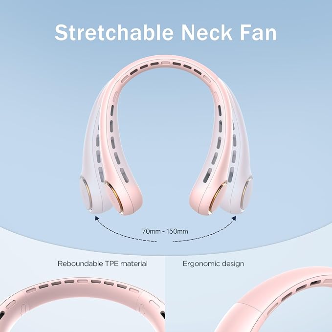 GULAKI Portable Neck Fan, Personal Fan with 4000mAh Battery, Rechargeable Neck Fan with 3 Speeds and 64 Cool Lights, Birthday Gifts for Men Women Mom Dad, Hands Free Cooling fan for Summer(Pink)
