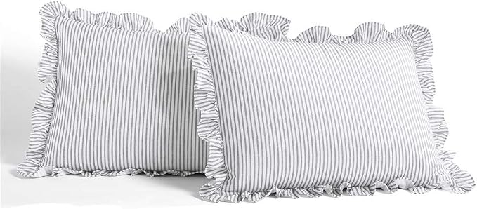 Lush Decor Ticking Stripe Bedspread Queen Size 3 Piece Set Gray - Image 4