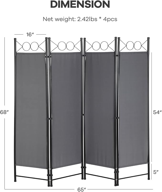 Room Divider 4 Panels Room Divider Privacy Screens - Image 7