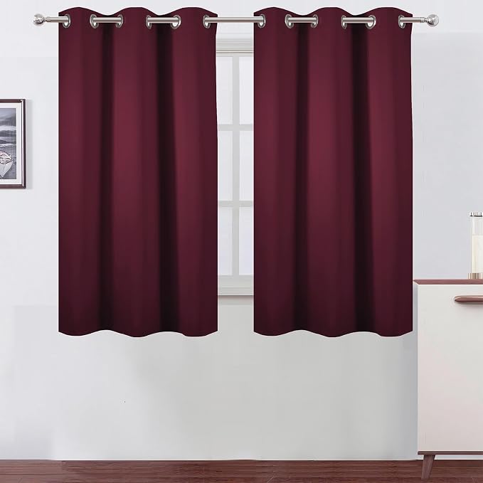 Burgundy Red Blackout Curtains 34 x 54 Inch Length/Set of 2 Curtain by Lemomo