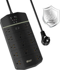 Power Strip,SUPERDANNY 5000 Joules Surge Protector with 13 AC Outlets 2 USB-A & 2 USB-C PD 20W Fast Charging Heavy Duty 14AWG/3C Industrial Grade Extension Cord for Workbench Home Office Black