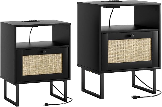 Masupu Extra Large Rattan Nightstand, Boho Night Stand Modern Farmhouse Wood - Image 7
