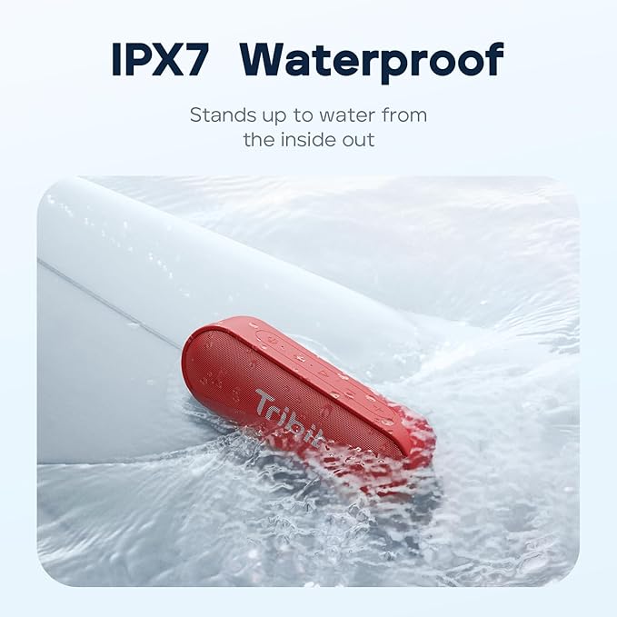 Tribit XSound Go Bluetooth Speaker, 16W Portable Wireless Speaker with Loud Sound, 24H Playtime, IPX7 Waterproof, Custom EQ, XBass, BT5.3, TWS Pairing, Type-C, Outdoor/Home/Travel/Beach/Shower (White)