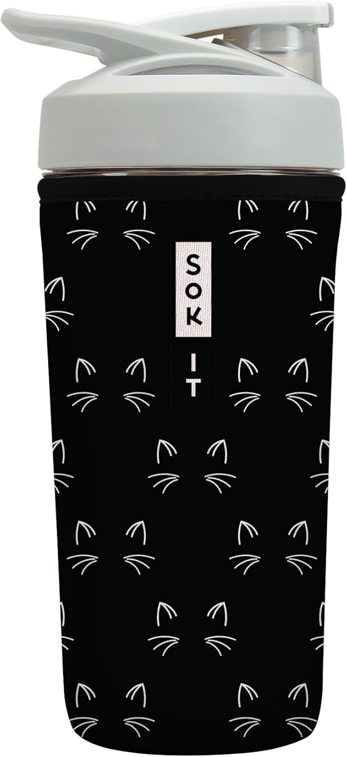 Sok It BotlSok Protein Blender Shaker Bottle Sleeve Insulated Neoprene Cover (Mystical Meows, Fits 28oz Blender)