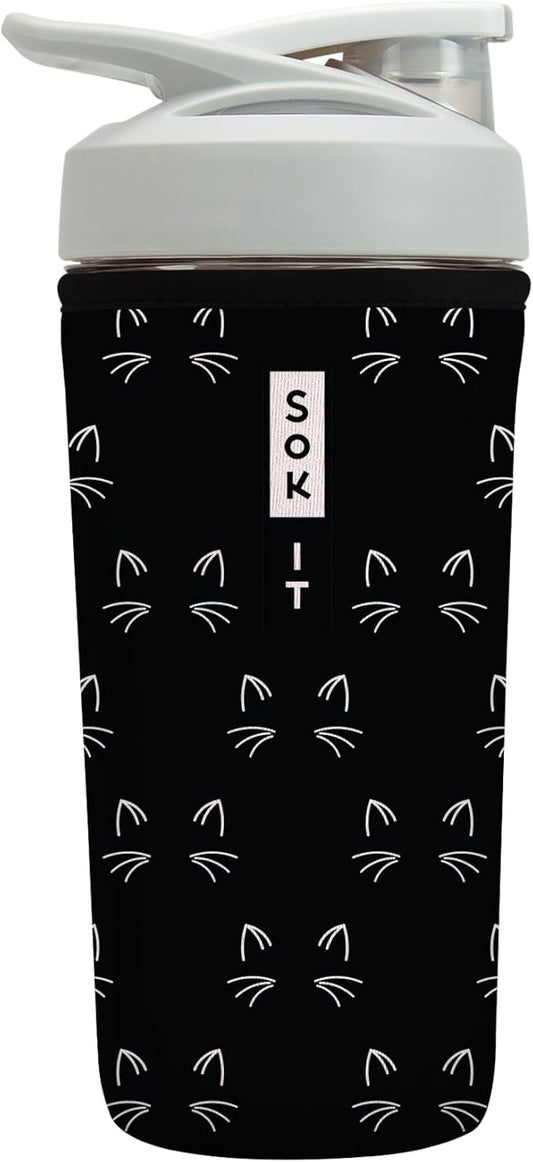 Sok It BotlSok Protein Blender Shaker Bottle Sleeve Insulated Neoprene Cover (Mystical Meows, Fits 28oz Blender)