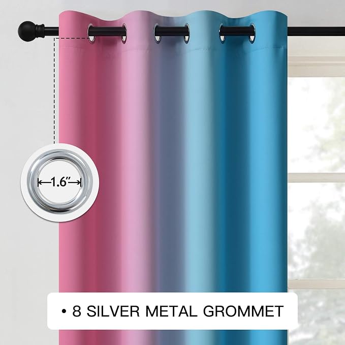 COSVIYA Grommet Ombre Blackout Pink and Blue Curtains, W52 x L72 inch | Room - Image 3