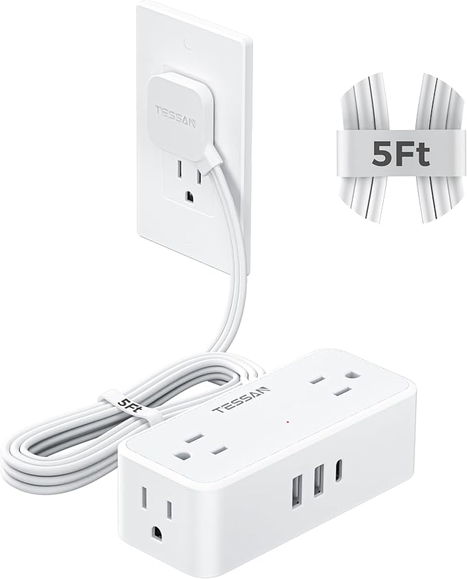 TESSAN Extension Cord 5 FT, Power Strip by TESSAN