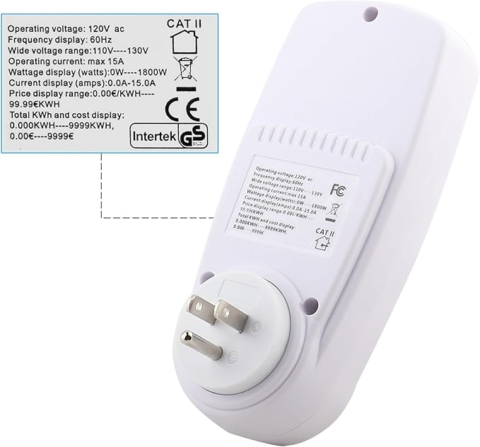 Klanata LCD Display Digital Power Meter, Voltage Monitoring with Overload, Wattage and KWH Measurement for Home Energy Efficiency