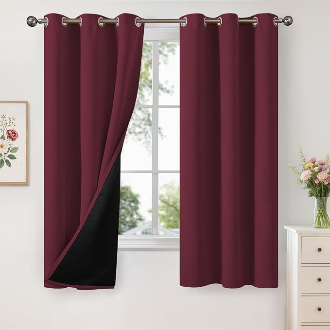 YoungsTex Burgundy 100% Blackout Curtains 63 Inch Length 2 Panels, Room by YoungsTex
