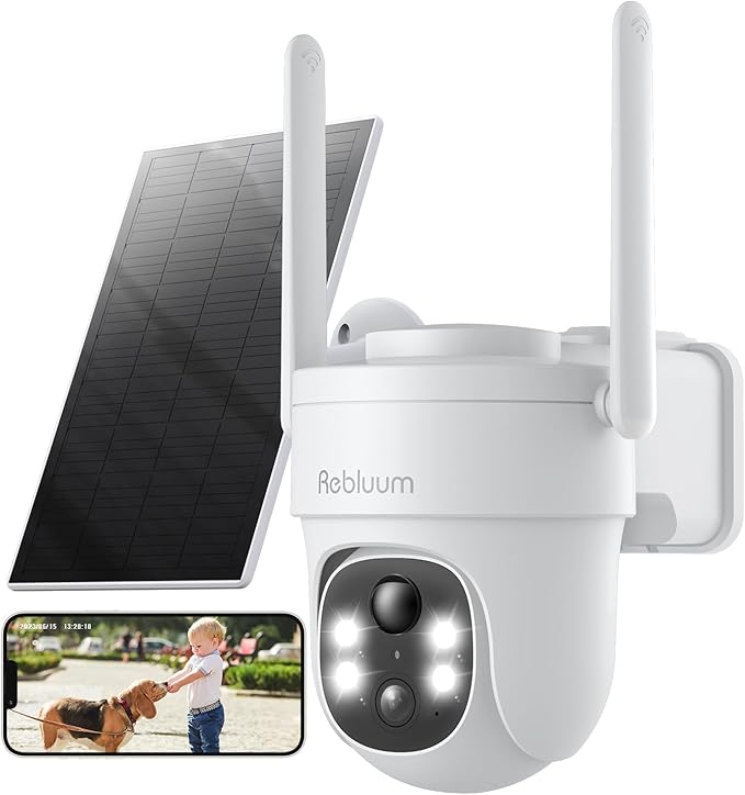 Rebluum Security Camera Outdoor Wireless, 3K/5MP Solar Camera Outdoor Wireless, Battery Powered 360°PTZ, Color Night Vision,PIR Motion Detection,2-Way Audio,Compatible with Alexa