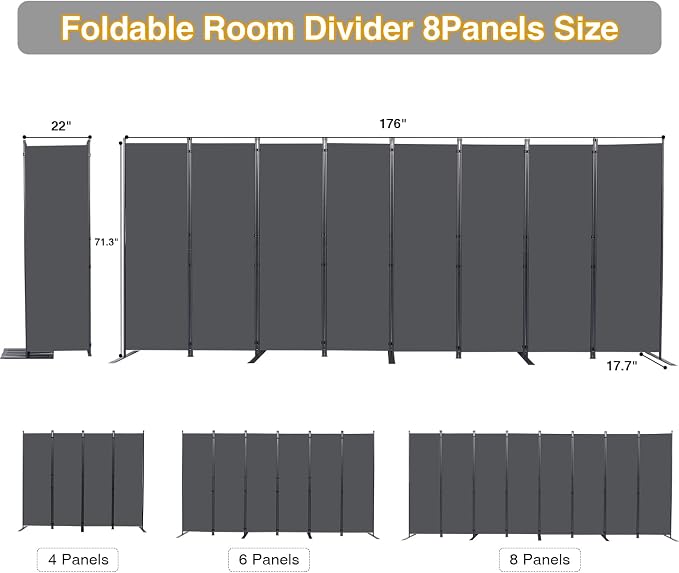 Room Divider, 8 Panel Folding Privacy Screens - Image 2