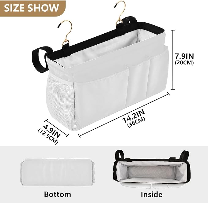 White Bedside Caddy Storage Bag Bedside Organizer - Image 4
