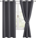 Blackout Curtains for Bedroom, Dark Grey, 38 x 72 Inch, 2 Panels | Thermal by Hiasan