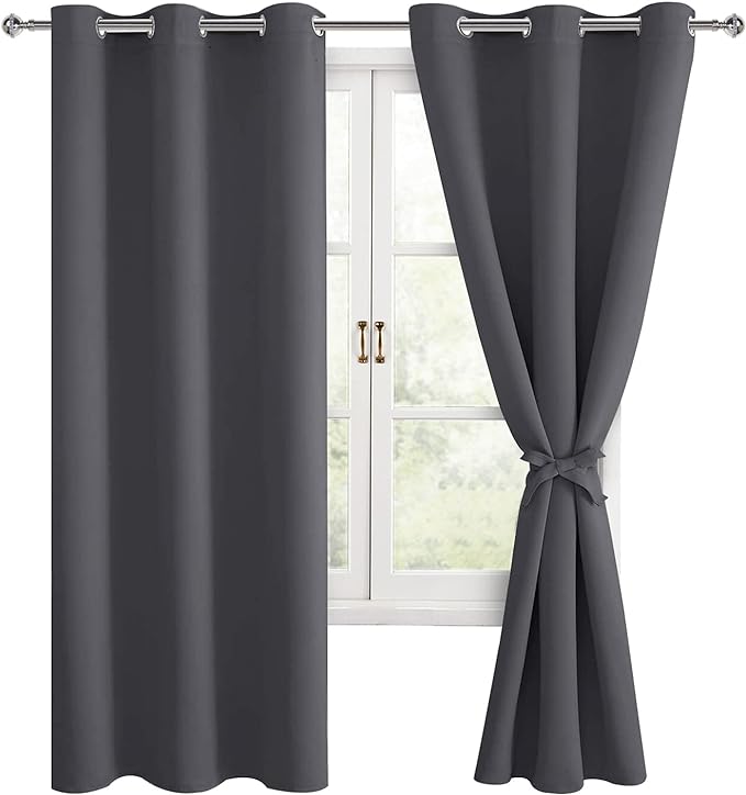 Blackout Curtains for Bedroom, Dark Grey, 38 x 72 Inch, 2 Panels | Thermal by Hiasan