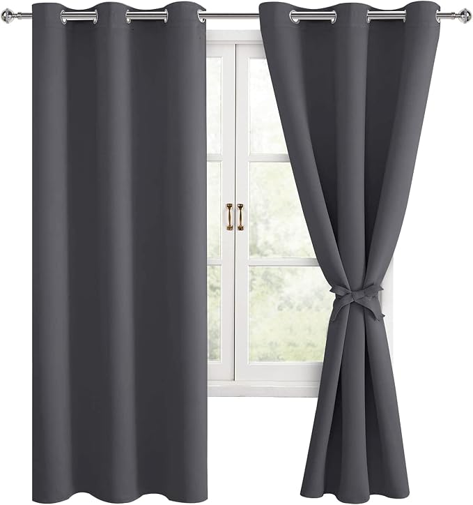 Grommet Blackout Curtains for Bedroom, 42 x 63 Inches, Dark Grey | Thermal by Hiasan