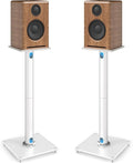 YOMT Universal Speaker Stands Pair for Surround Sound, 28 Inch Floor Speaker Stands with Cable Management Holds 22lbs Bookshelf Speaker Satellite Speaker, 1 Pair, White