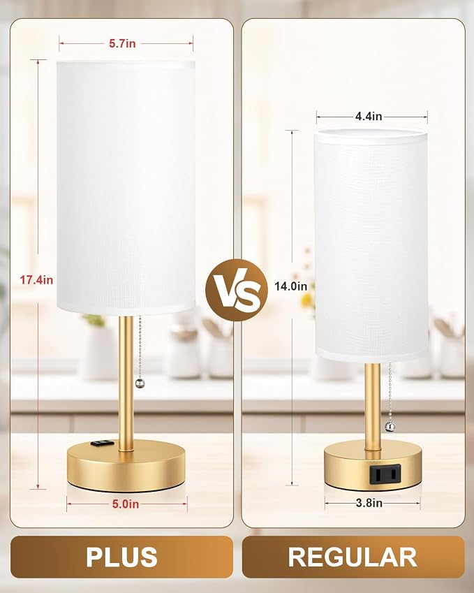 17.4" Gold Bedside Table Lamps Set of 2 - Image 2
