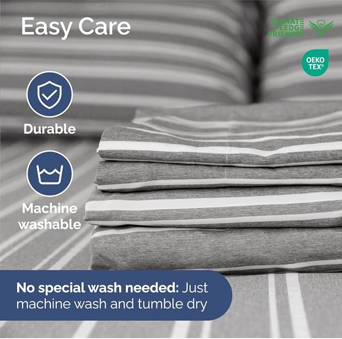 RV Short Queen Sheet Set 60 X 75 - 4 Piece RV Short Queen Bed Sheets - Soft, Breathable & Cooling - Designed for Bunks, Trailers & Campers - Fits 8” to 12" Mattress - Luxury Bedding - Grey Stripes 3