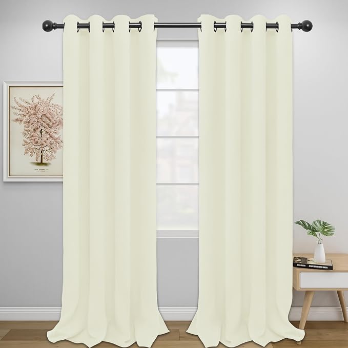 Easy-Going Thermal Grommet Curtains, 2 Panels 52x96 in, Ivory | Washable by Easy-Going