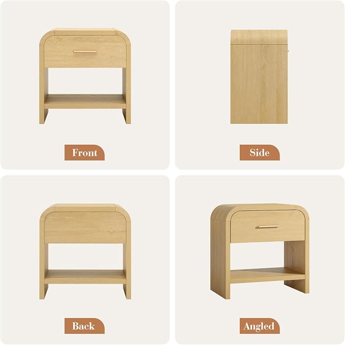 Night Stand Set of 2 1-Drawer and 1 Storage Shelf Nightstand 24" H Metal Handle - Image 8