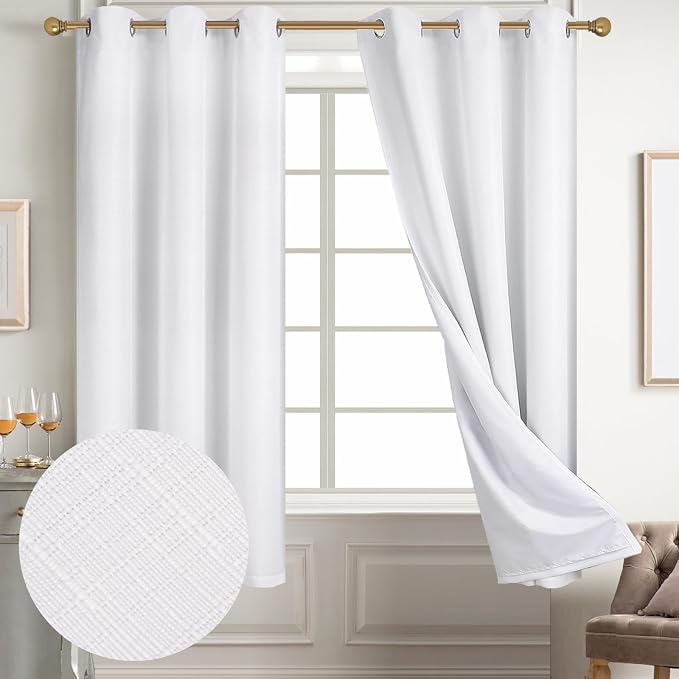 Diraysid 100% Blackout Curtains White Linen Curtains - Image 2