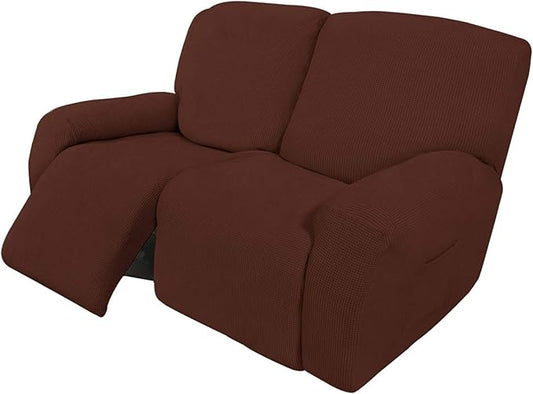 Easy-Going 6 Pieces Recliner Loveseat Stretch Sofa Slipcover Sofa Cover Furniture Protector Couch Soft with Elastic Bottom Kids, Spandex Jacquard Fabric Small Checks Coffee