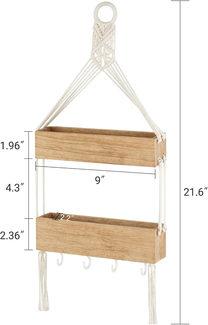 Mkono Bedside Shelf Organizer Macrame Wall Hanging Girls Room Decor Small | - Image 3
