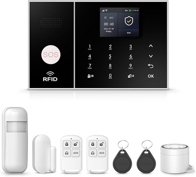 PGST WiFi Alarm System for Home Security,DIY Door Alarm Sensors,Tuya App Remote Control,Work with Alexa&Google for Villa,Apartment,Cabage,No Contract Fee