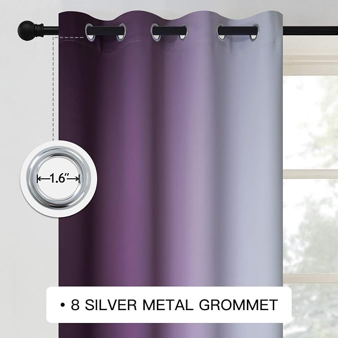 COSVIYA Grommet Room Darkening Ombre Purple Curtains W52xL72 inch | Purple and - Image 3