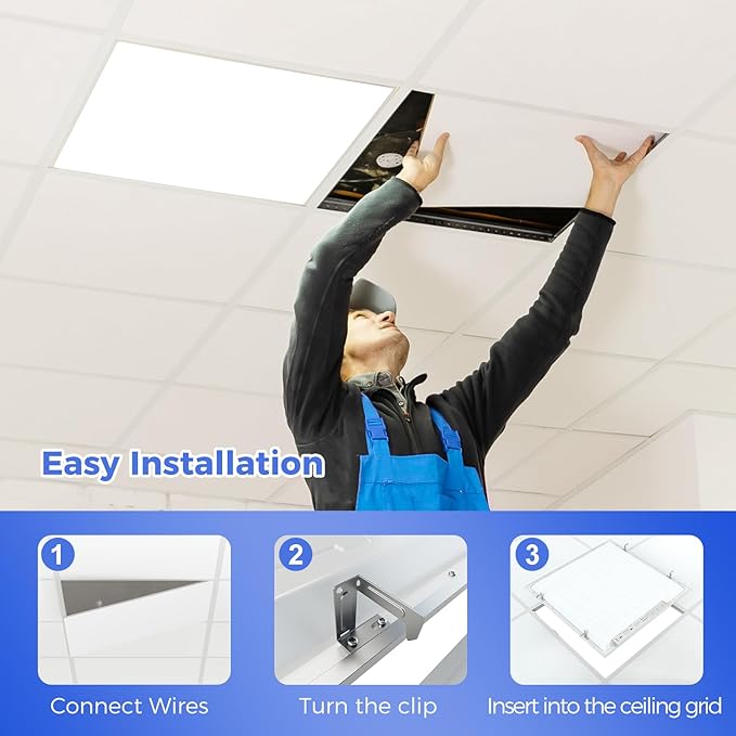 AIKVSXER 6 Pack 2x2 LED Flat Panel Light - Selectable 5 CCT 3000K-6500K & 5 Wattage 30-50W 5500Lm 0-10V Dimmable 2x2 led Drop Ceiling Lights 120-277V for Commercial and Home