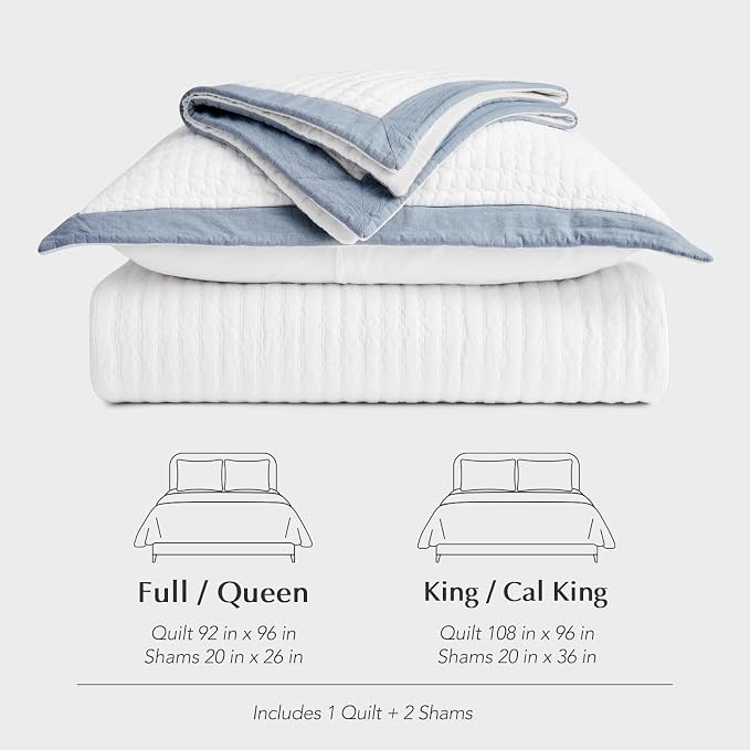 Cotton Border Frame Tack-Stitch Quilt Bedding Set King Size, Coastal Oversized - Image 8
