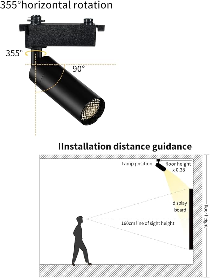 Gpaillumic LED Track Lighting Heads Compatible with H Type 2-Wire Rail Ceiling Spotlight for Indoor Cafe Bar Dining Room Restaurant Lighting