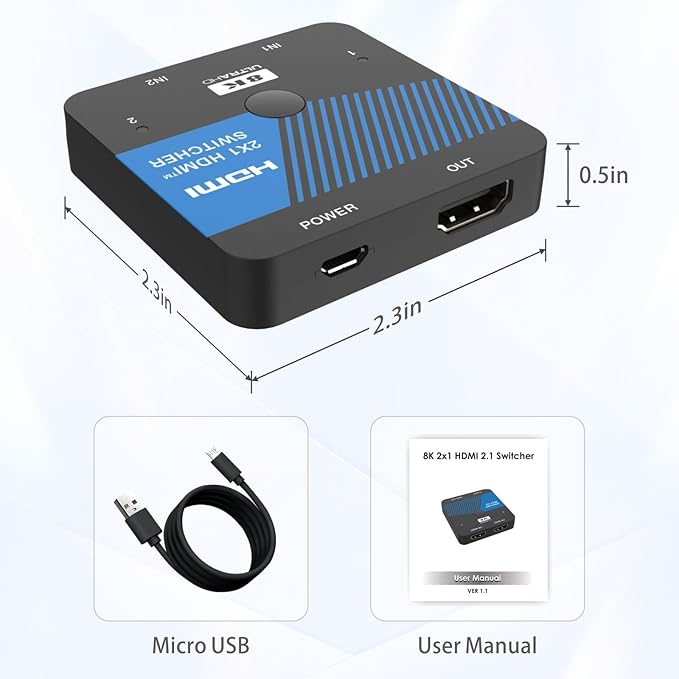 iArkPower 8K HDMI Switch 2 in 1 Out 4K@120Hz HDMI Switcher Support HDR10+, Dolby Vision, VRR, ALLM