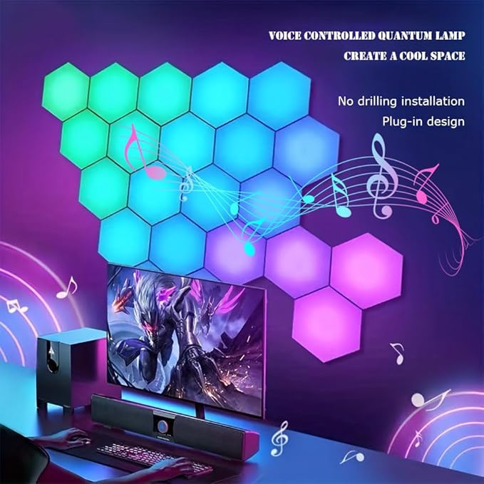 Vcwtty Hexagon Lights Wall Panels, Smart LED Wall Lights with APP, DIY Modular Assembled Music Sync RGB Gaming, Hex Light with USB-Power for Autism, Game Room Decor, Party (6-Pack)