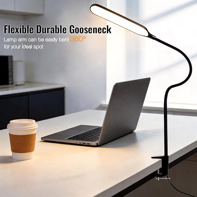8W LED Desk Lamp with Long Gooseneck and USB Cable, 800LM | Metal Dimmable Clip - Image 7