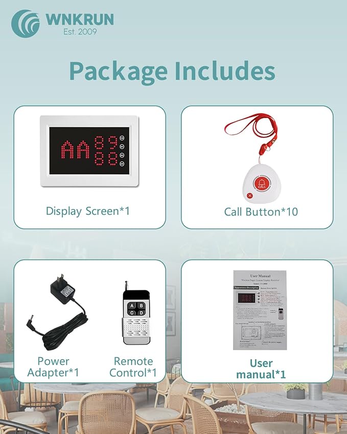 WNKRUN Wireless Caregiver Pager Nursing Calling System Elderly Alarm with 1 Display Receiver and 10 Waterproof 2 Key Call Buttons for Nursing Home Clinic (10 M2 Call Buttons)