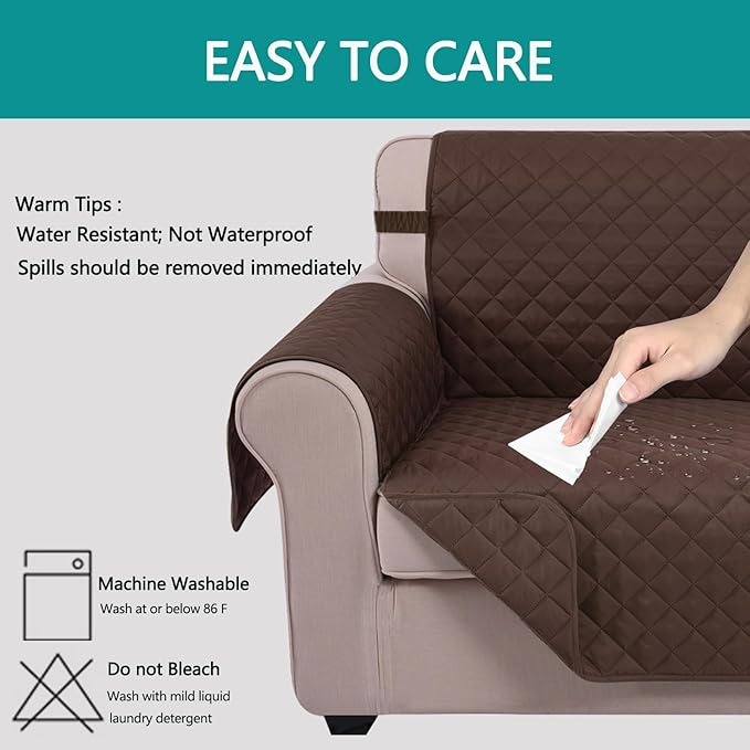U-NICE HOME Large Sofa Cover Reversible Couch Cover for Dogs with Elastic Straps Water Resistant Furniture Protector for Pets Couch Cover for 4 Cushion Couch (Oversized Sofa, Chocolate/Chocolate)