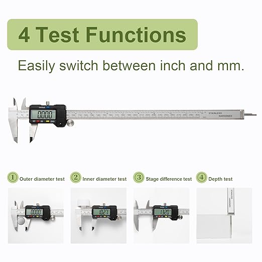 SCITOOLS Digital Caliper 0-12" Measuring Tool with Metal Ruler, Micrometer Caliper with Auto-Off Feature, Interchangeable Between inches and millimeters for DIY/Household and 3D Printing, Black