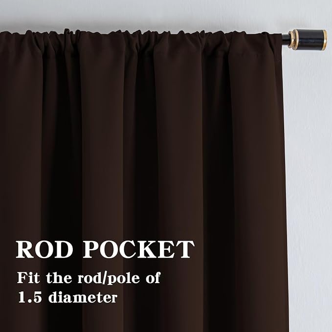 IGEMAEVE Blackout Curtains for Bedroom Rod Pocket Chocolate 52" W x 108" L | - Image 2