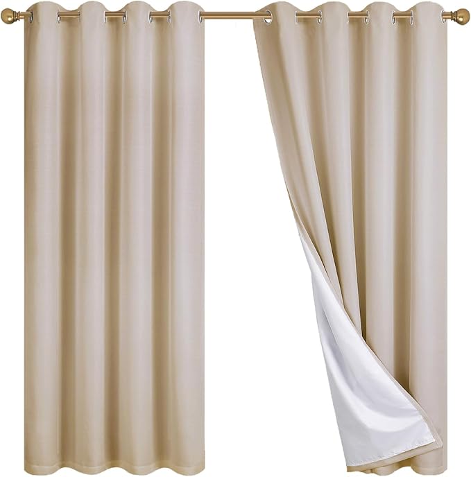 Diraysid 100% Blackout Curtains Beige Linen Curtains - Image 9