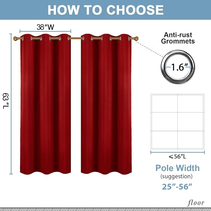 Diraysid Red Grommet Blackout Curtains - Image 5