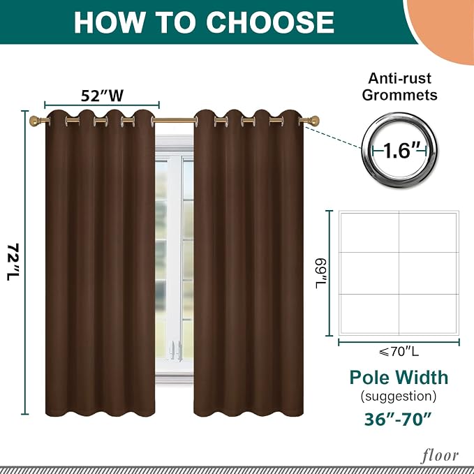 Diraysid 100% Blackout Curtains Chocolate Brown Linen Curtains - Image 3