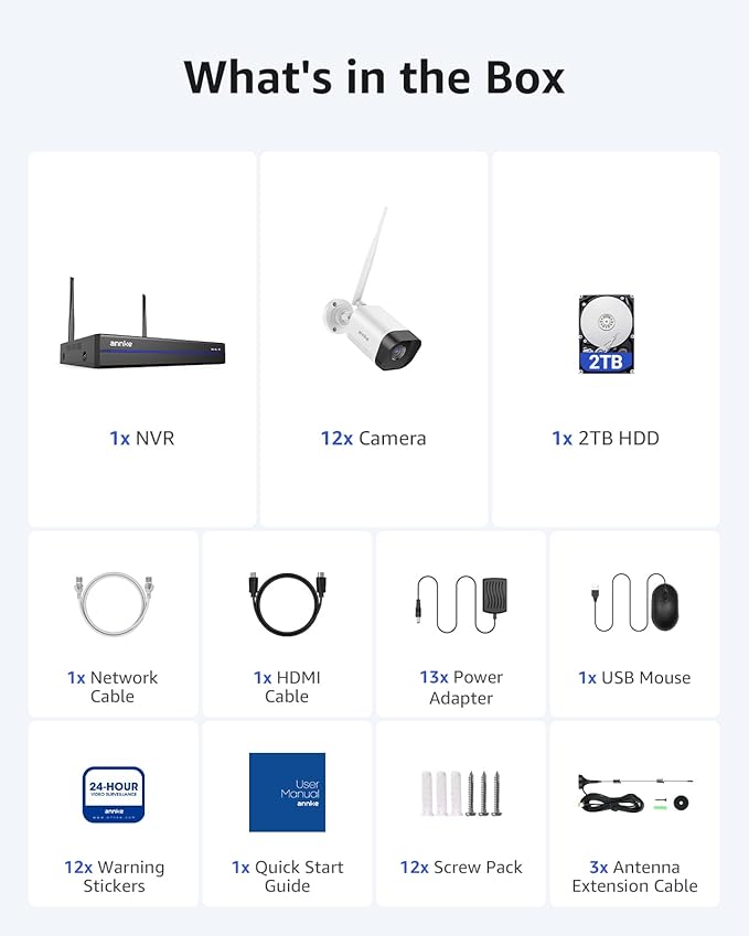 ANNKE Wireless Security Camera System 2TB Hard Drive, 16CH 4K WiFi NVR Kit, 12Pcs 3MP CCTV Home Surveillance Cam for Indoor/Outdoor, 2-Way Audio, Night Vision, Weatherproof IP66, Motion Detection